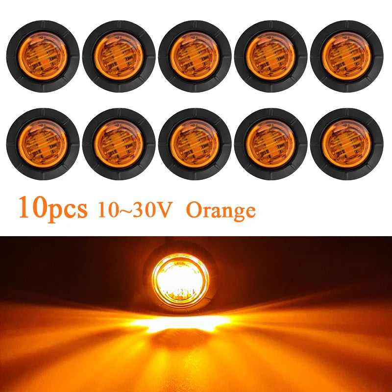 LED Side Marker Light 3-LED 1W 300lm DC 10-30V 12V 24V 5 Colors 10-Pack Truck Trailer