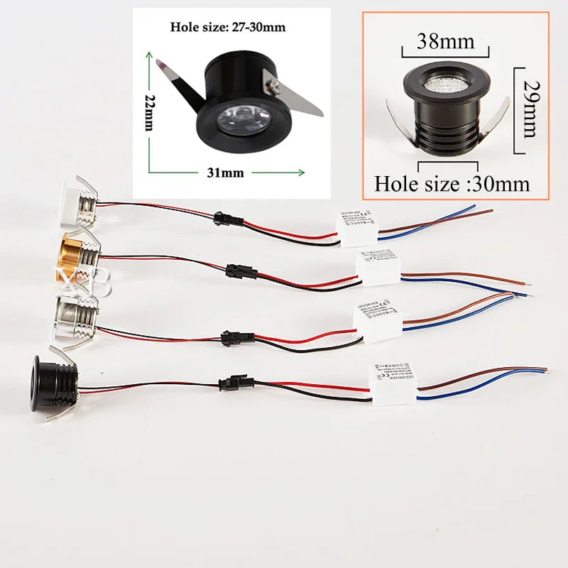 Mini LED Recessed Cabinet Spotlight 1W 3W 4000K Brushed Nickel Aluminum AC 85-265V or DC 12V Driver Included Jewelry Display Ceiling Downlight
