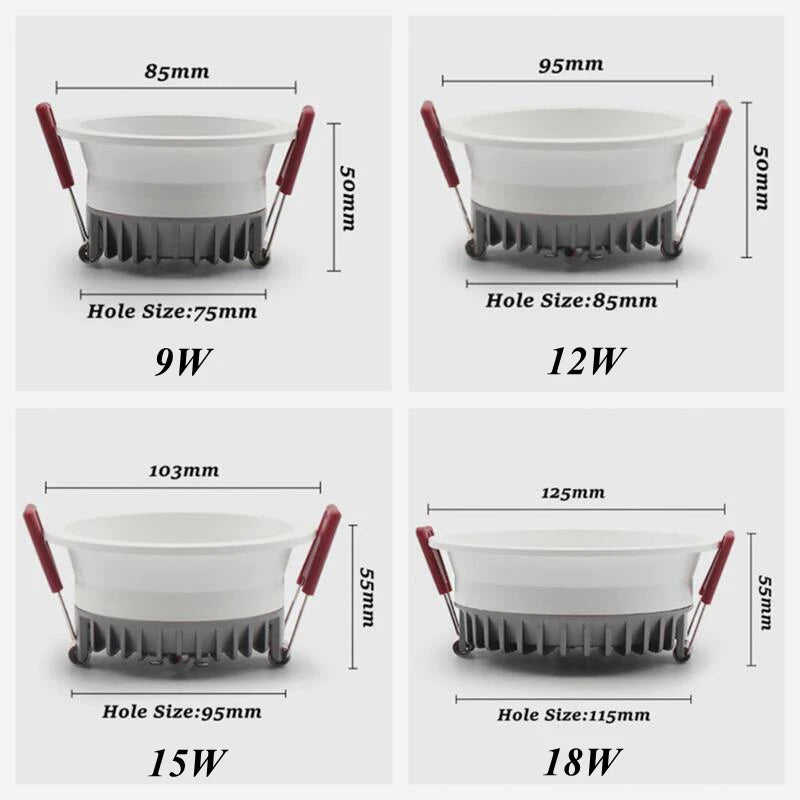 Dimmable Anti-Glare OSRAM LED Recessed Downlight 9W 12W 15W 18W 80-Degree CRI 90+ 85-265V
