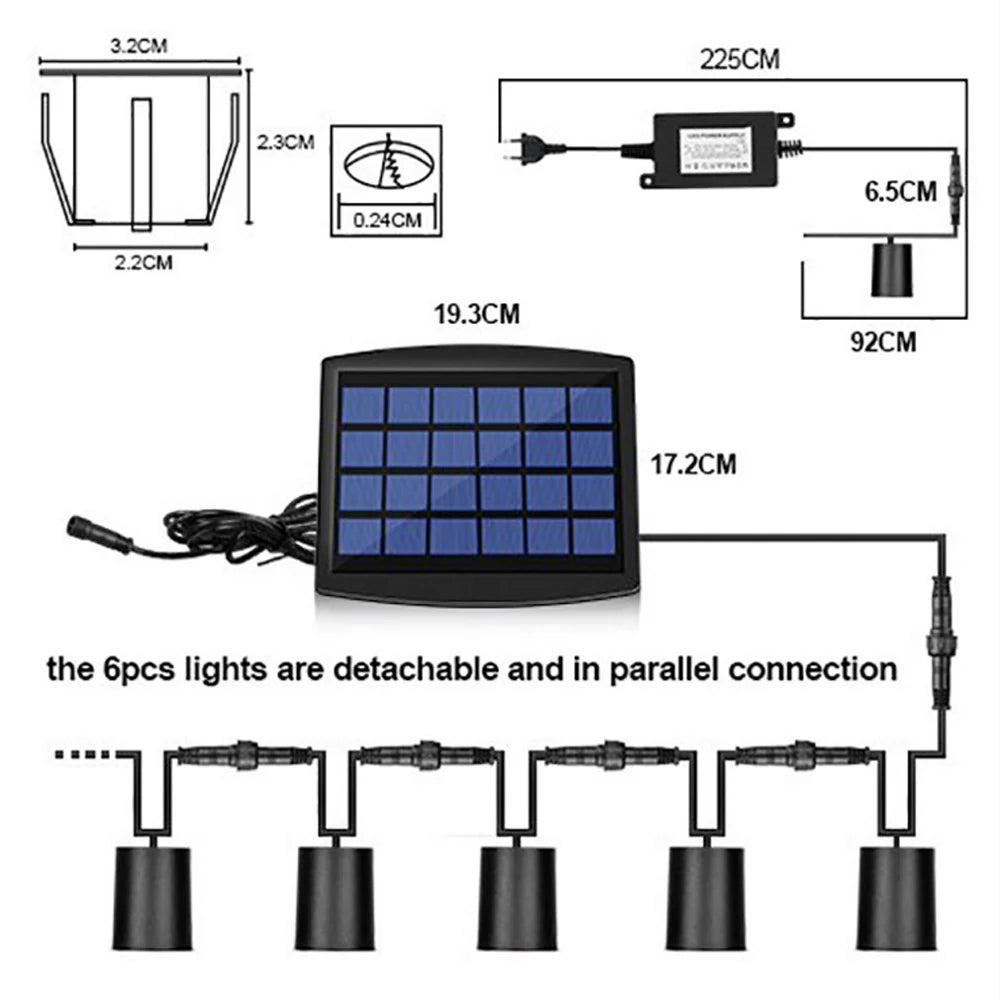 Solar LED Deck Recessed Ground Light IP67 Warm White Neutral White ABS Stainless Steel PC Built-in 2200mAh Battery 6 Pack 8 Pack