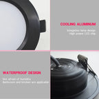DC 12V IP65 LED Downlight 3W 5W 7W 9W 12W 15W Black Aluminum 3-Color Bathroom Outdoor