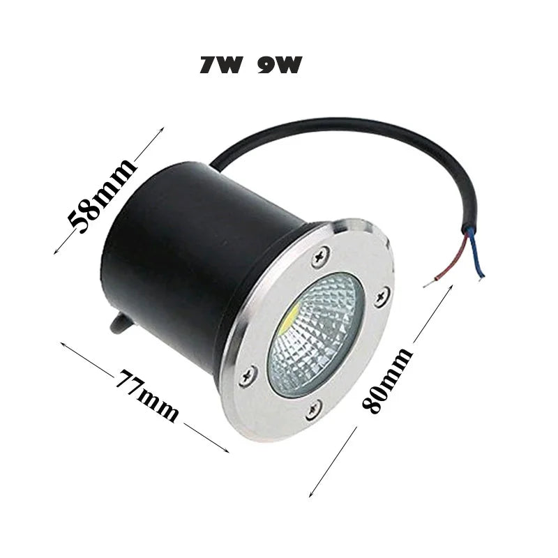 IP68 COB LED Underground Buried Light 5W 9W DC 12V AC 110-220V Garden Path Landscape