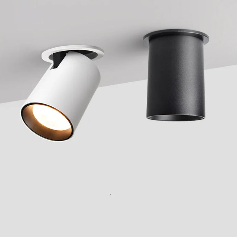 Dimmable Folding COB LED Recessed Downlight 7W 12W Frosted Aluminum PMMA Lens Knob Switch CRI 85 IP52 AC 85-265V Ceiling Spot