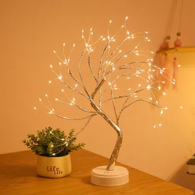 LED Mini Christmas Tree Night Light Copper Wire Adjustable Branches USB or Battery Powered Touch Switch 24.4 inch Bedroom Decor
