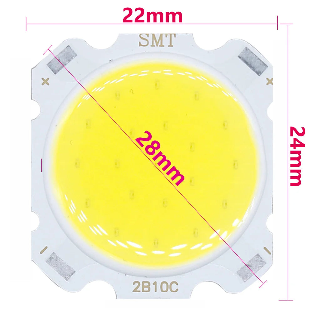 COB LED Chip Light Bead 3W 5W 7W 10W 12W 15W 28mm 85-100lm/W 10 Pack DIY
