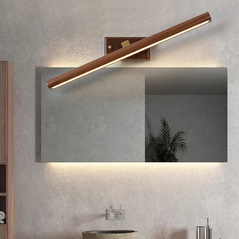 Nordic Wood LED Wall Sconce Single Head Downlight Acrylic Shade Rotatable AC 110-220V Bedroom Bathroom Vanity Mirror Corridor Yellow