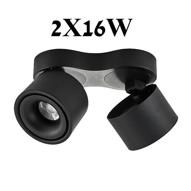 Foldable 360° Rotatable Dimmable COB LED Surface Downlight 7W-16W Double-Head to 32W Black