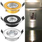 LED Recessed Spotlight 1.5W 3W 8 Degree Narrow Beam Bridgelux CRI 85 D68mm 50-63mm Cutout DC 12-24V or AC 85-265V Silver Gold Black Wine Cabinet