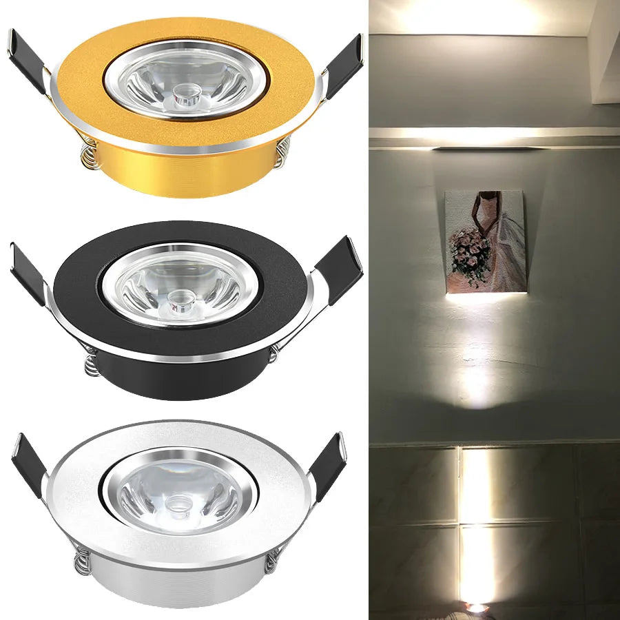 LED Recessed Spotlight 1.5W 3W 8 Degree Narrow Beam Bridgelux CRI 85 D68mm 50-63mm Cutout DC 12-24V or AC 85-265V Silver Gold Black Wine Cabinet