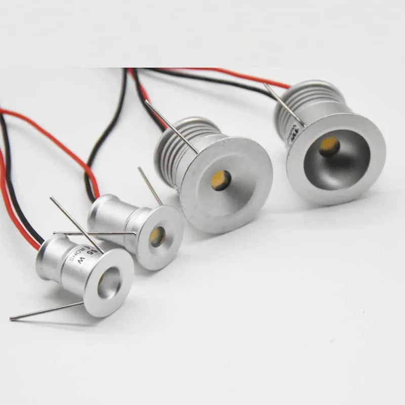 IP65 Mini LED Spotlight 1W DC 12V 100lm Epistar CRI 80 15mm or 25mm Cutout Aluminum Brushed Nickel 4 Beam Angles Cabinet Stair