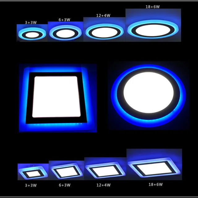 LED Recessed Panel Downlight 6W 9W 16W 24W SMD 2835 3 Mode Switch Blue Ring Plus Warm White or Cool White Aluminum Acrylic AC 85-265V