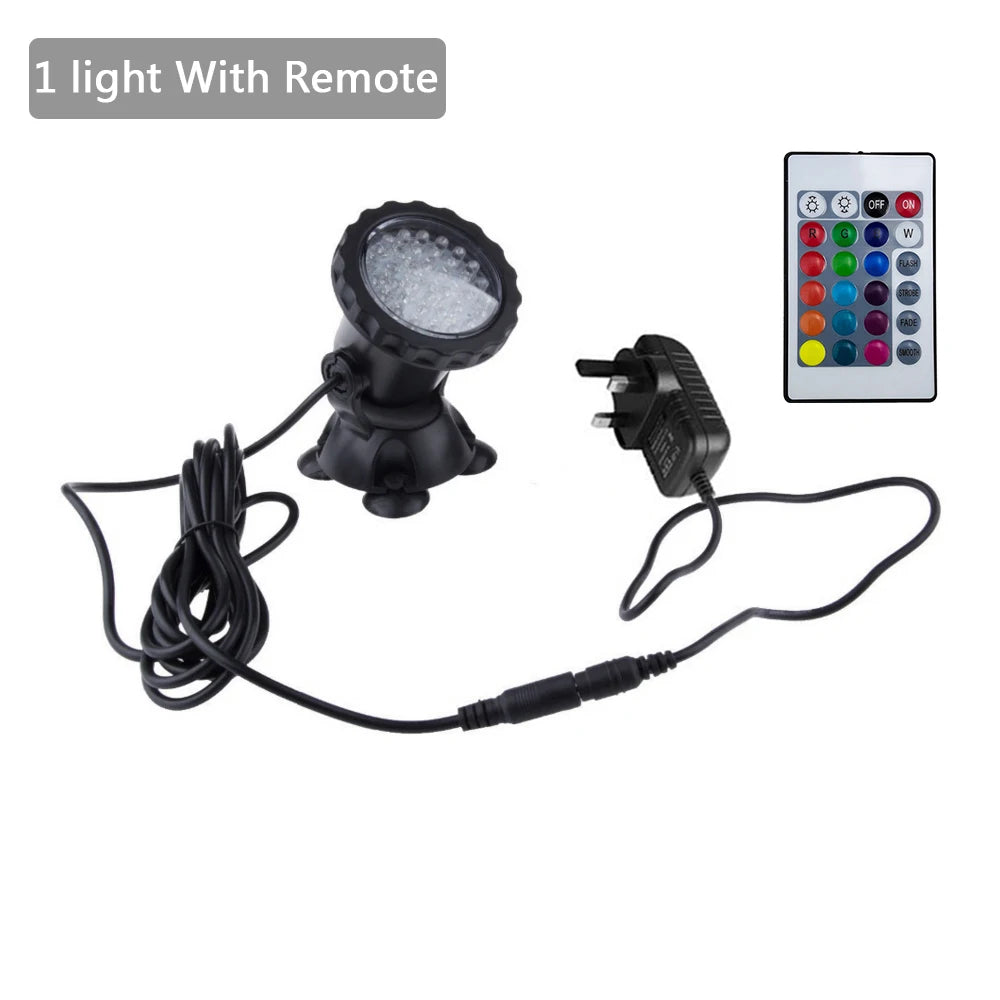 RGB LED Underwater Light 36 LEDs 4.8W IP68 7cm Suction Cup AC 100-240V Aquarium Pool Pond