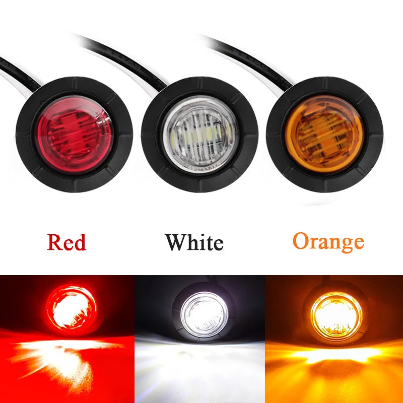 LED Side Marker Light 3-LED 1W 300lm DC 10-30V 12V 24V 5 Colors 10-Pack Truck Trailer