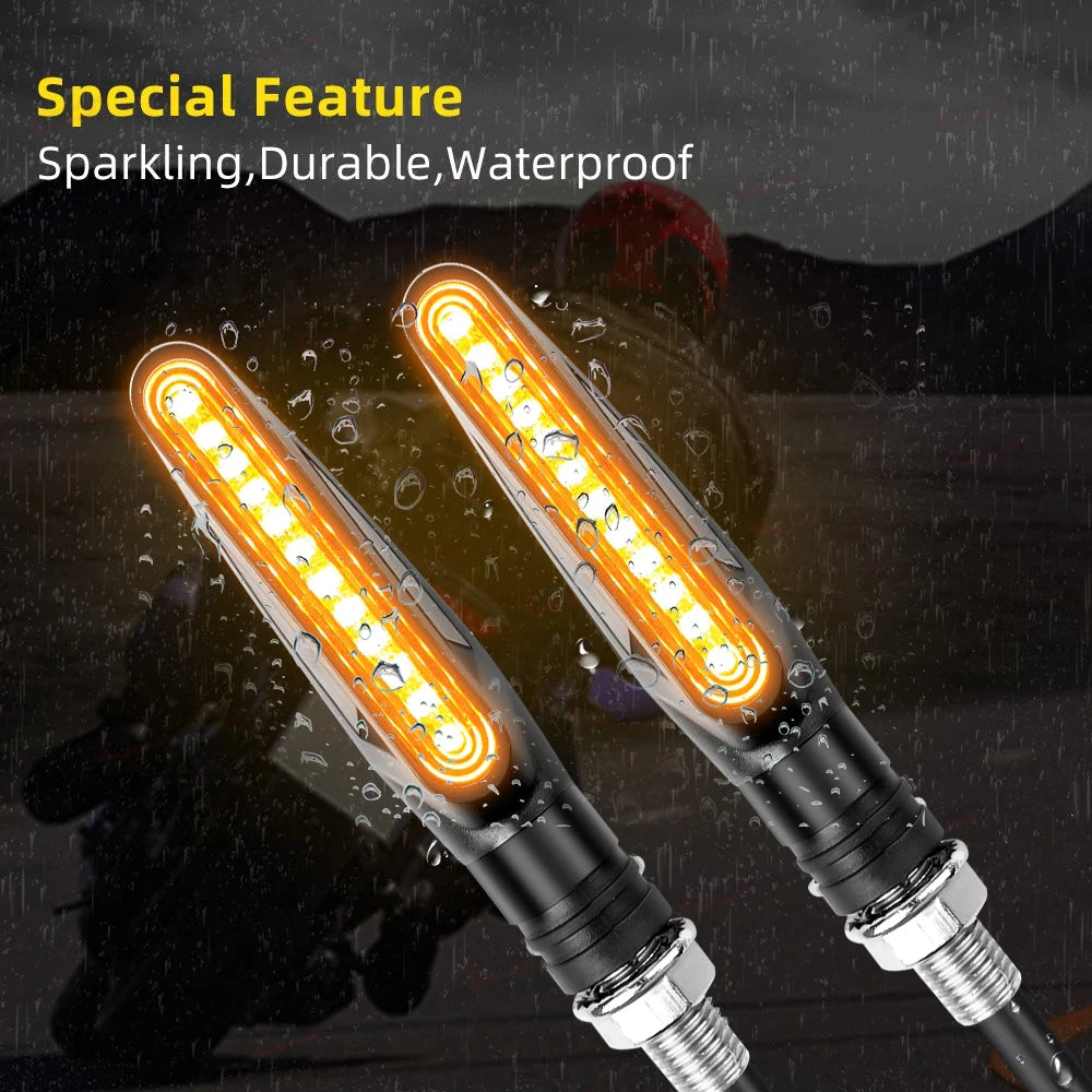 Motorcycle LED Turn Signal 335 SMD Flowing Water Effect Built-In Relay DC 12V M10 2-Pack