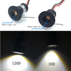 1W DC 12V Mini LED Recessed Spotlight IP65 D20mm 15mm Cutout 30° 120° Dimmable 6-Color
