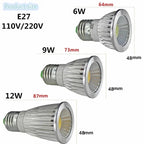 COB Epistar LED Spotlight 6W 9W 12W GU10 E27 E14 GU5.3 MR16 CRI 85+ 120° AC 85-265V