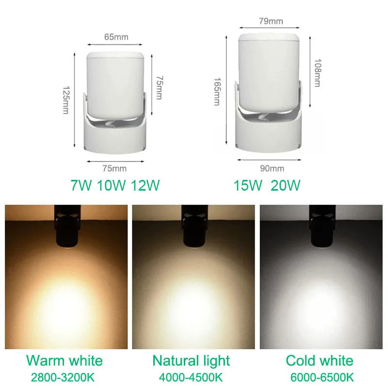 Surface Mounted COB LED Ceiling Spotlight 7W 10W 12W 15W 20W 360 Degree Rotatable Foldable Aluminum AC 85-265V