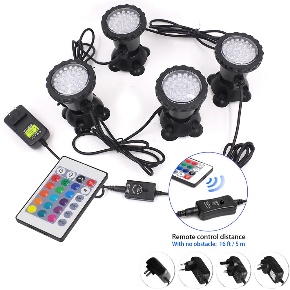 RGB LED Underwater Light 36 LEDs 4.8W IP68 7cm Suction Cup AC 100-240V Aquarium Pool Pond