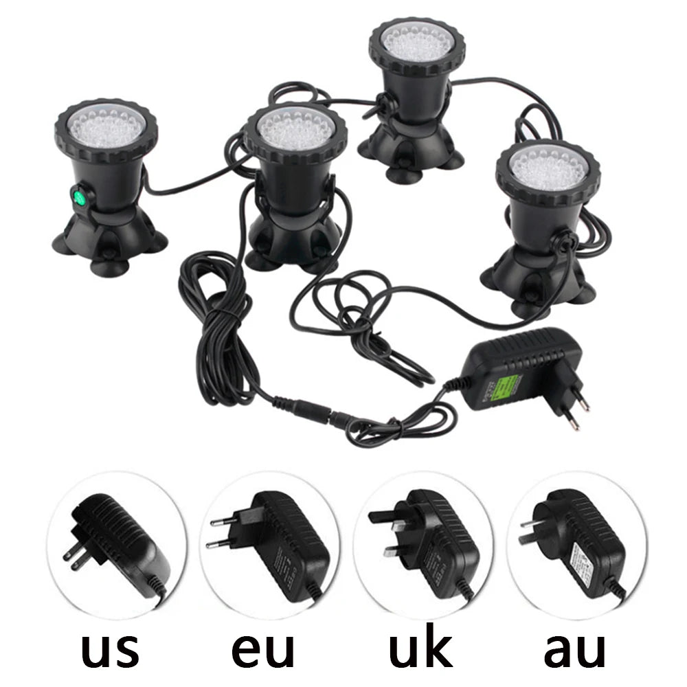 RGB LED Underwater Light 36 LEDs 4.8W IP68 7cm Suction Cup AC 100-240V Aquarium Pool Pond