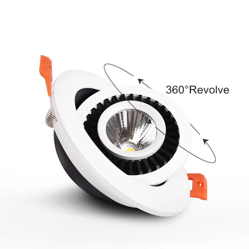 360 Degree Rotatable COB LED Recessed Downlight 5W 7W 10W 15W 18W CRI 80 100-110 lm/W AC DC 12V 24V Warm White Natural White Cool White White Black Driver Included