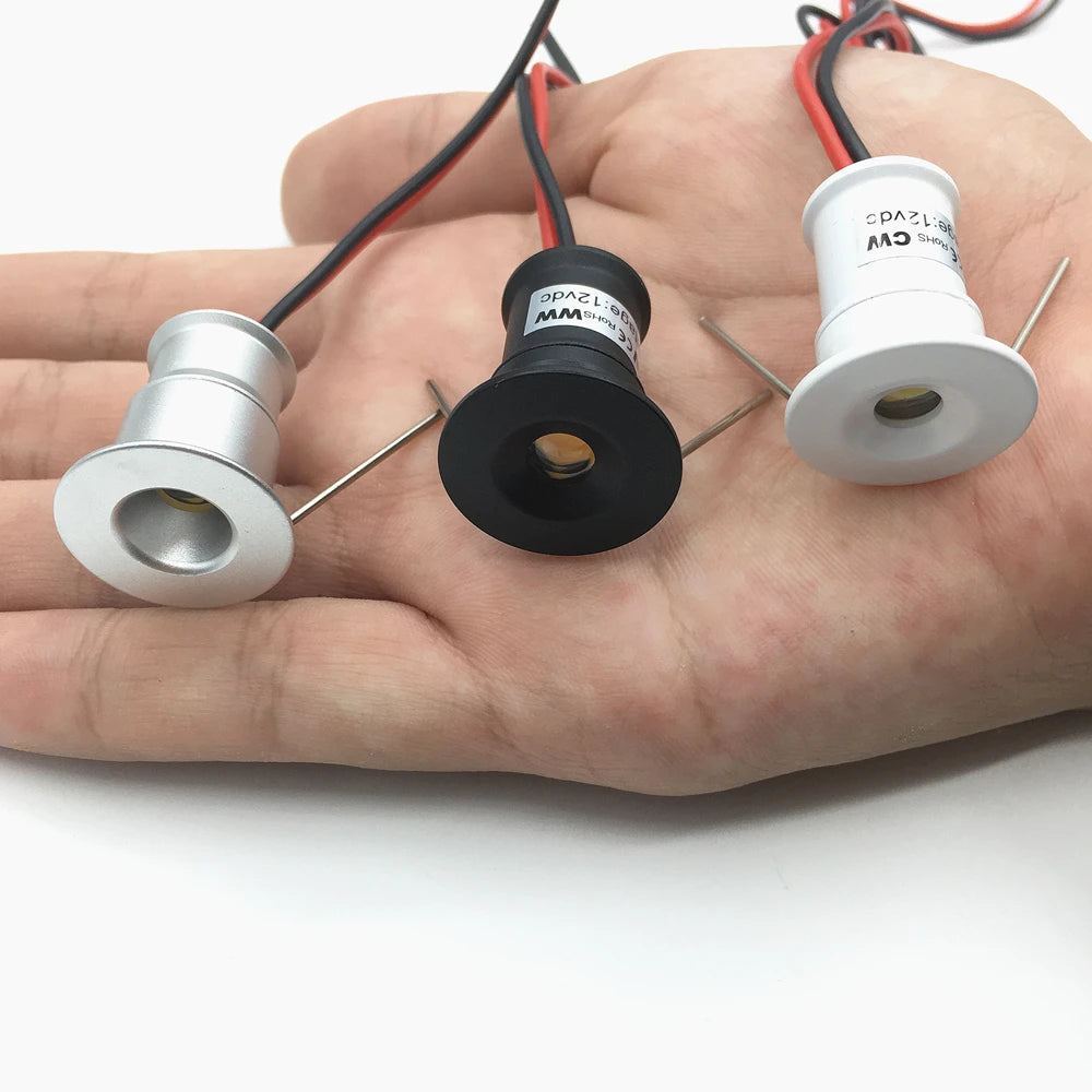 Mini 1W IP65 LED Recessed Spotlight DC 12V Dimmable 15mm Cutout 30 or 120 Degree Aluminum Nickel Finish