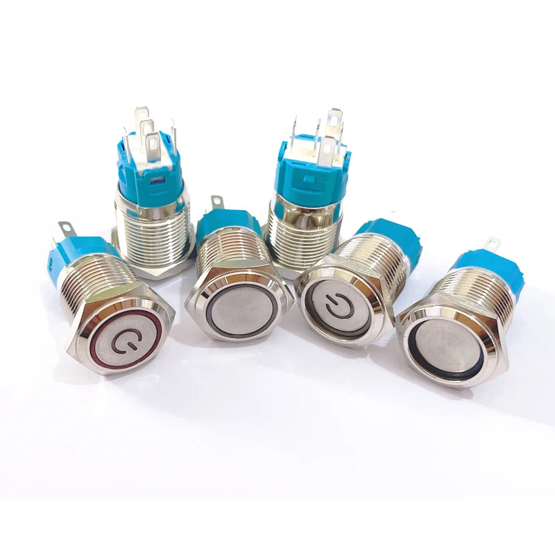 IP65 LED Metal Push Button Switch 12mm 16mm 19mm 22mm 3A Momentary Latching 5-220V 5 Colors