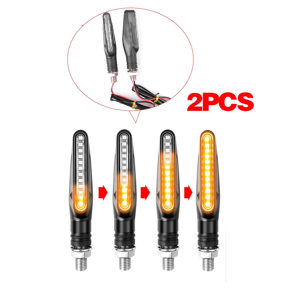 Motorcycle LED Turn Signal 335 SMD Flowing Water Effect Built-In Relay DC 12V M10 2-Pack