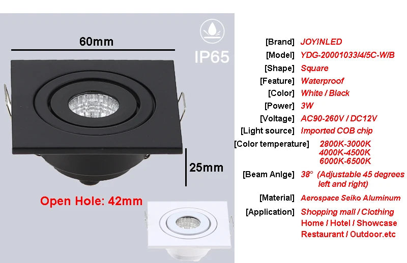 Modern 3W Waterproof LED Downlight Dimmable Ceiling Light