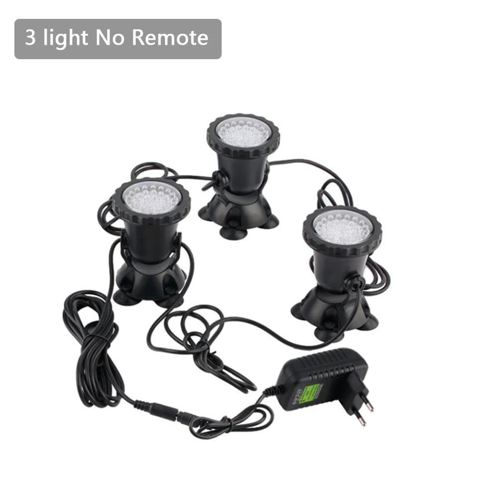 RGB LED Underwater Light 36 LEDs 4.8W IP68 7cm Suction Cup AC 100-240V Aquarium Pool Pond