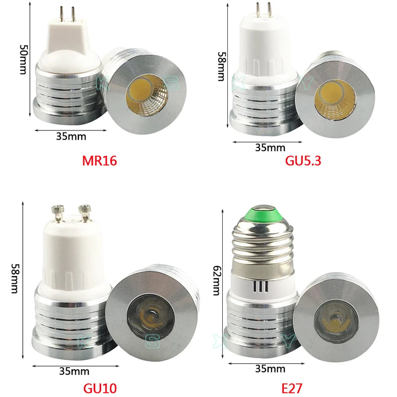 10-Pack COB LED Spotlight 1W 3W GU10 E27 MR16 GU5.3 30° AC 85-265V Warm Cool White Epistar