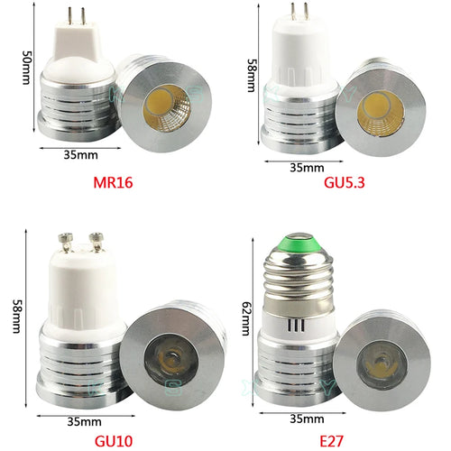 10-Pack COB LED Spotlight 1W 3W GU10 E27 MR16 GU5.3 30° AC 85-265V Warm Cool White Epistar