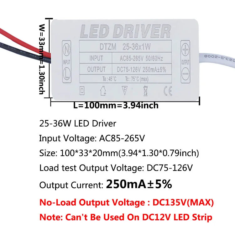Isolated Constant Current LED Driver 280-300mA 1-3W to 25-36W AC 85-265V Aishi IC OVP
