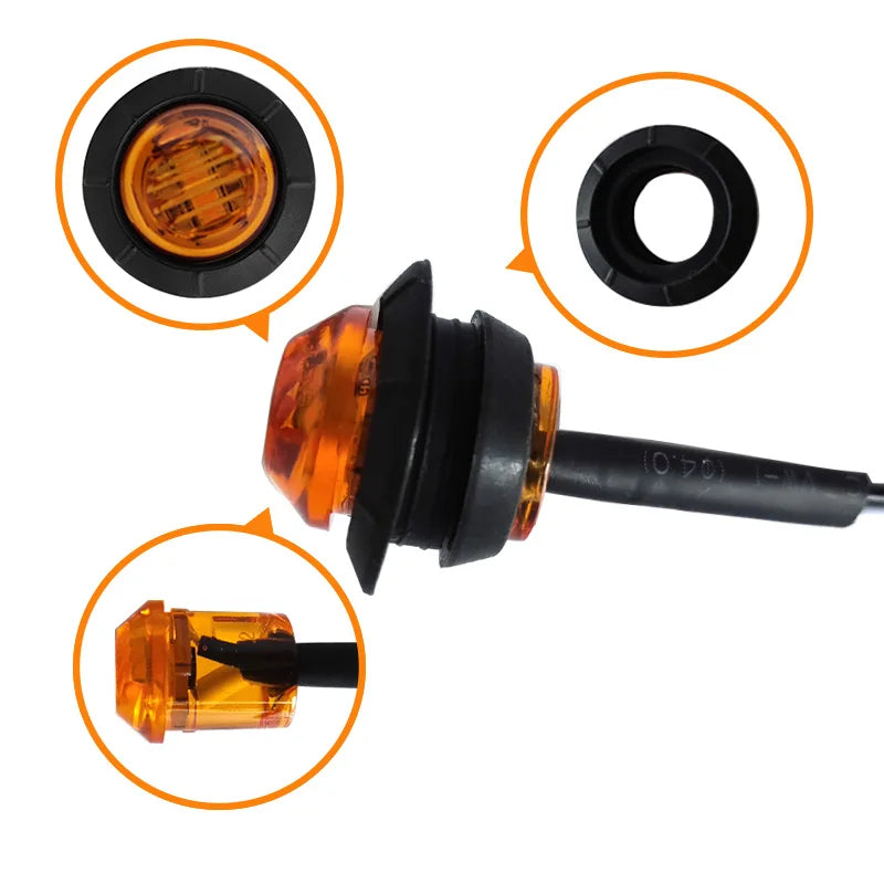 LED Side Marker Light 3-LED 1W 300lm DC 10-30V 12V 24V 5 Colors 10-Pack Truck Trailer