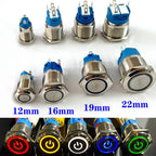 IP65 LED Metal Push Button Switch 12mm 16mm 19mm 22mm 3A Momentary Latching 5-220V 5 Colors