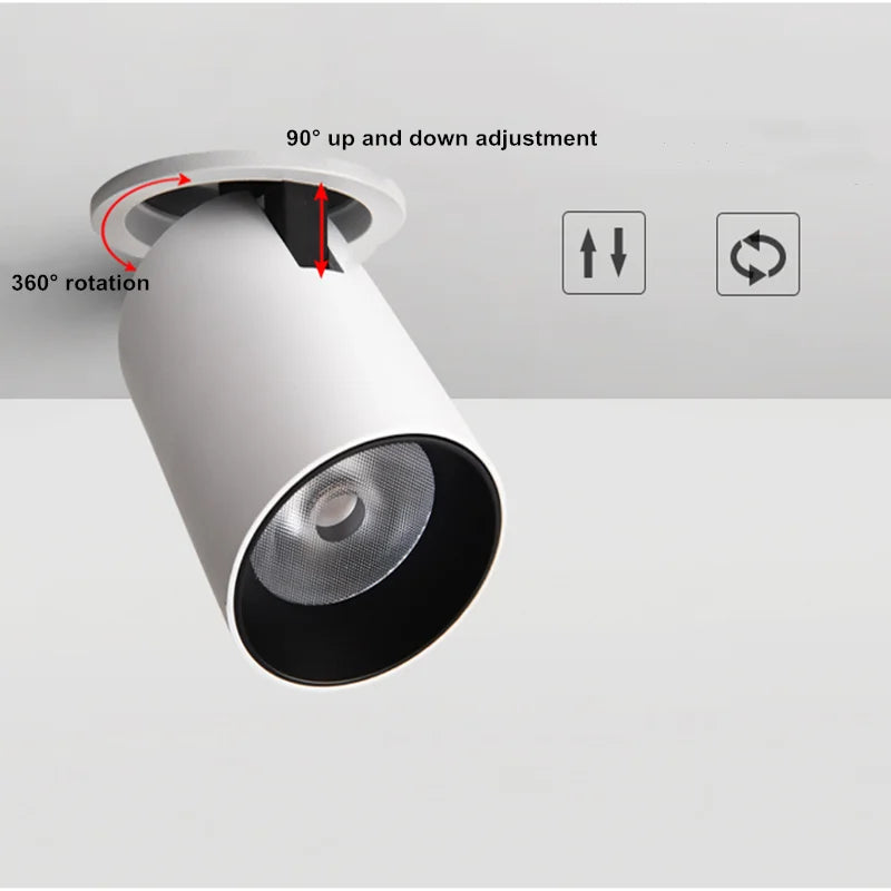 Dimmable Folding COB LED Recessed Downlight 7W 12W Frosted Aluminum PMMA Lens Knob Switch CRI 85 IP52 AC 85-265V Ceiling Spot