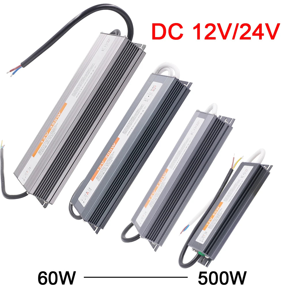 IP67 Waterproof LED Power Supply DC 12V 24V 60W-500W AC 110-250V OCP OVP Auto-Recovery