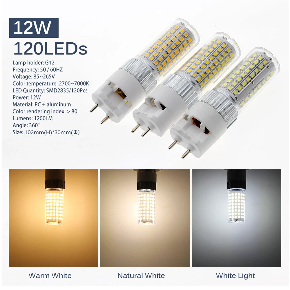 G12 LED Corn Bulb 10W 12W 15W SMD 2835 Epistar 360 Degree AC 85-265V Warm White Neutral White Cool White Clear or No Cover
