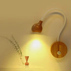 Nordic Wood Flexible Gooseneck LED Wall Sconce 5W E26 Pull or On/Off Switch 3 Color Temperatures AC 90-260V Bedroom Reading Bedside Gold Black White