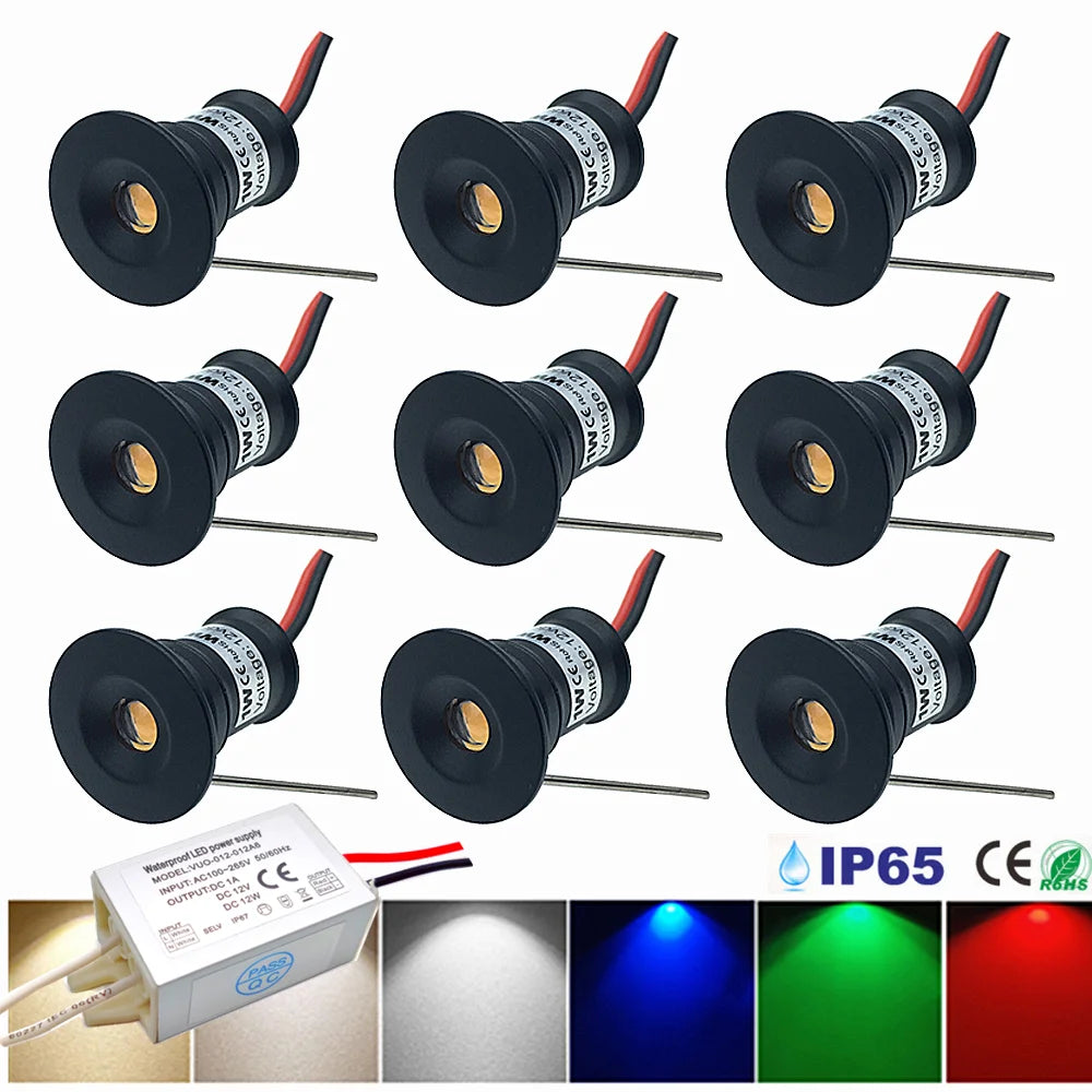 10PCS Mini Recessed LED Cabinet Downlight 12V IP65