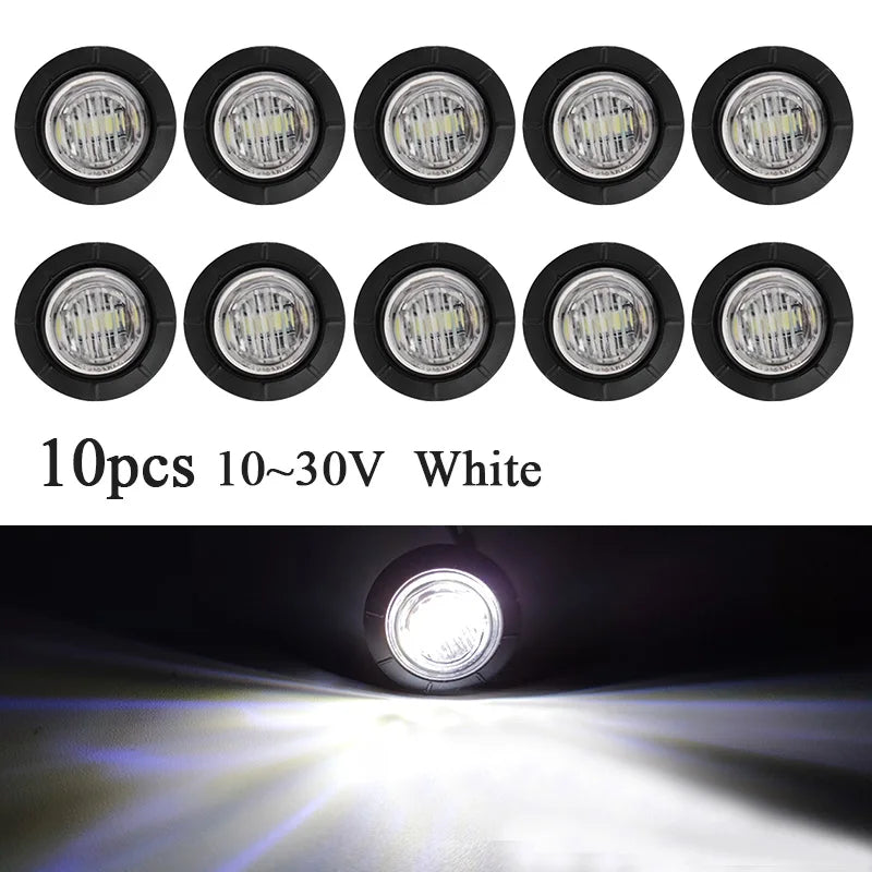 LED Side Marker Light 3-LED 1W 300lm DC 10-30V 12V 24V 5 Colors 10-Pack Truck Trailer