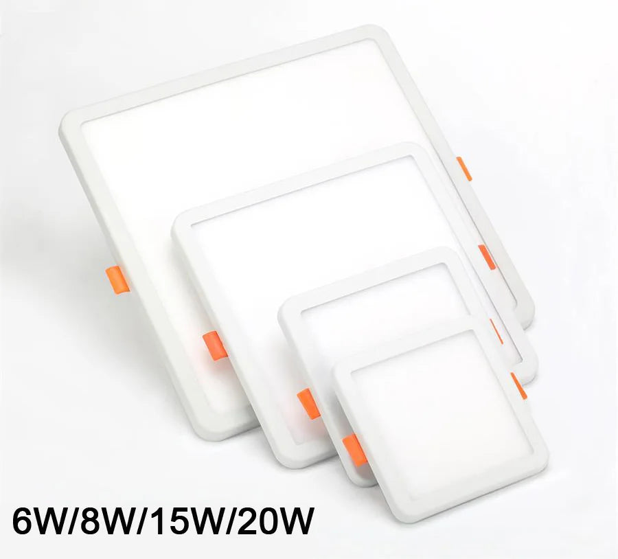 Ultra-Thin LED Panel Light 6W 8W 15W 20W Round Square 150° 80-100lm/W AC 85-265V