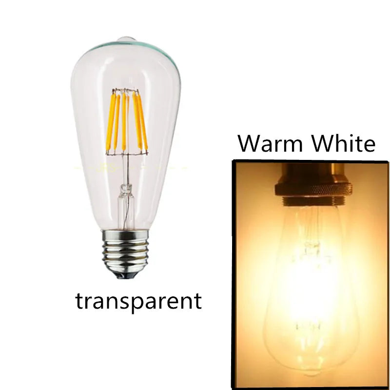 ST64 Edison Filament LED Bulb 2W 4W 6W 8W E27 B22 Dimmable Gold Glass 110-220V 6 Pack