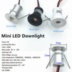 Mini 1W DC12V LED Recessed Spotlight IP65 D20mm 15mm Cutout 30° 120° Dimmable CE RoHS