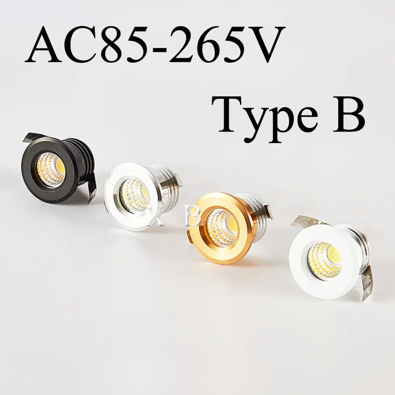 Mini LED Recessed Cabinet Spotlight 1W 3W 4000K Brushed Nickel Aluminum AC 85-265V or DC 12V Driver Included Jewelry Display Ceiling Downlight