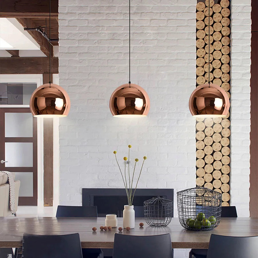 Nordic Rose Gold Globe Pendant Light Ceiling Fixture
