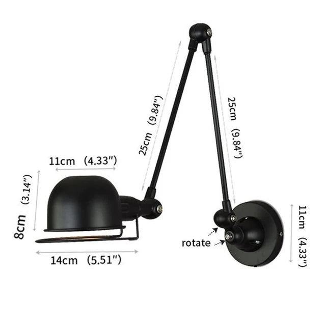 Loft Retro Wrought Iron LED Wall Lamp E14 Single Head Downlight Forged Adjustable AC 90-260V Bedroom Living Room Kitchen Black White