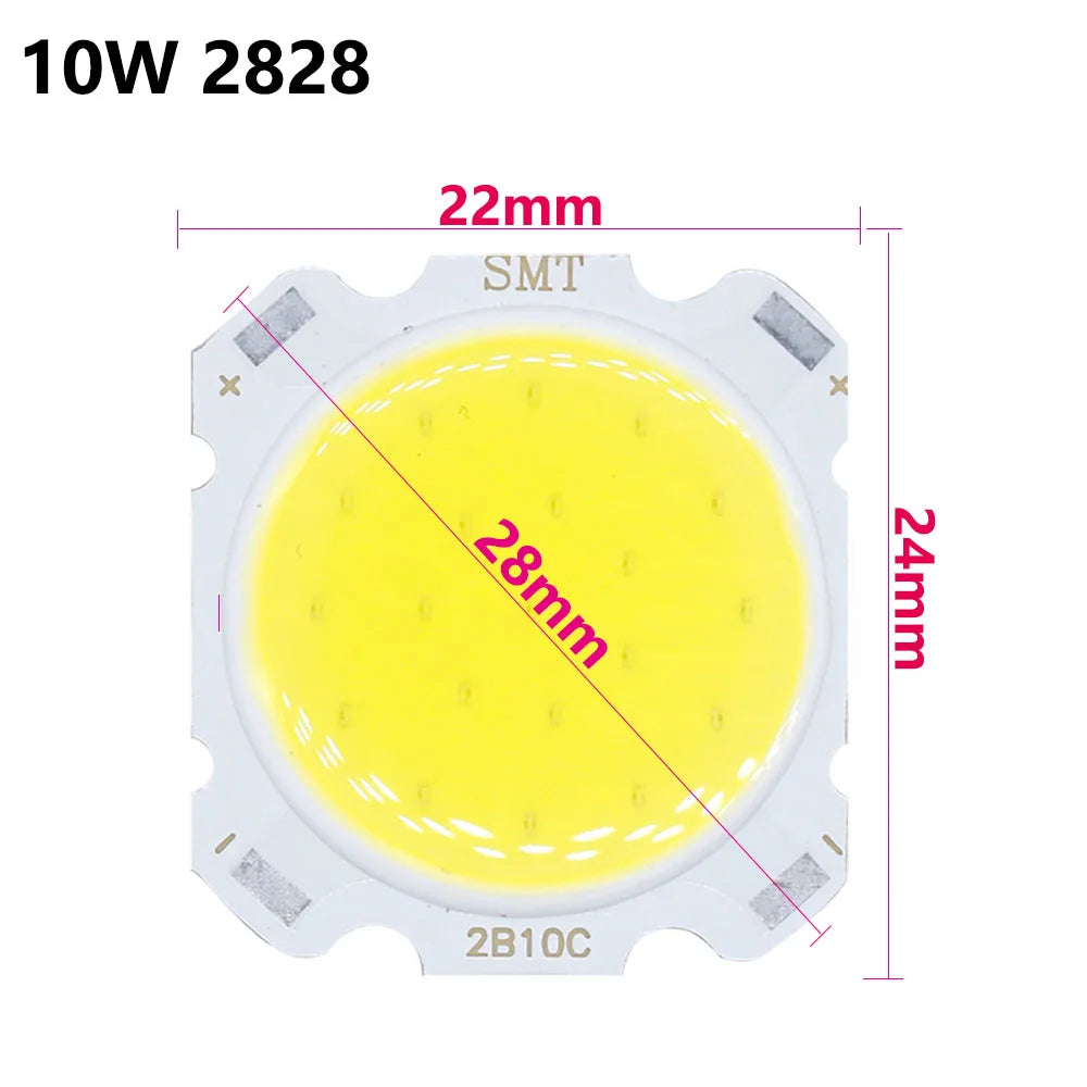 COB LED Chip Light Bead 3W 5W 7W 10W 12W 15W 28mm 85-100lm/W 10 Pack DIY