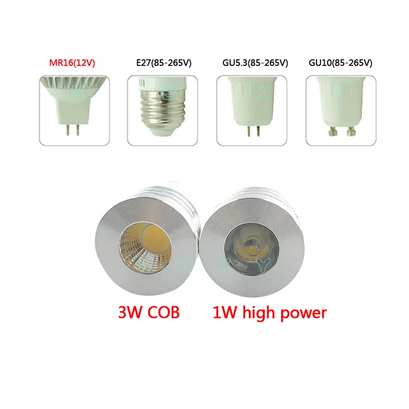 10-Pack COB LED Spotlight 1W 3W GU10 E27 MR16 GU5.3 30° AC 85-265V Warm Cool White Epistar