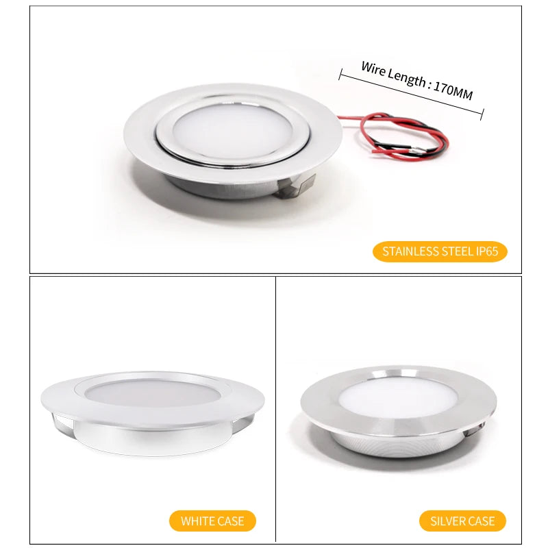 Ultra-Thin DC 12V 3W LED Recessed Spotlight IP65 Waterproof Cabinet Bathroom 55mm