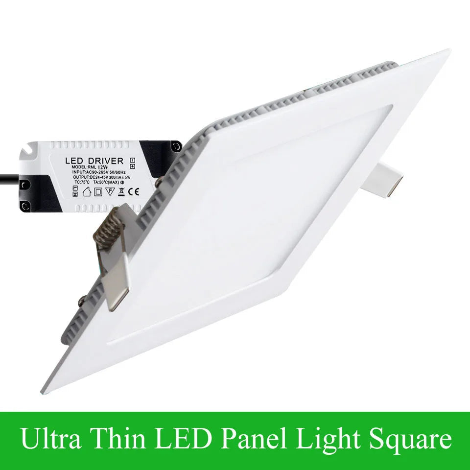 Ultra-Thin 20mm LED Panel Downlight 3W-24W SMD2835 120° Round Square AC 85-265V Driver